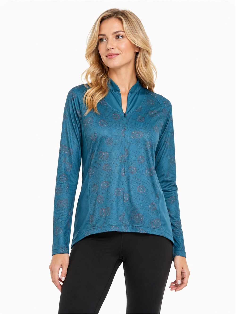 Nike Dry Fit Teal Geometric Print Long Sleeve Cycling Jersey M